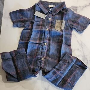 MIKI MIETTE BabyBuffalo Plaid One Piece |Size 24M|Blue & Red Plaid Button Up|NWT